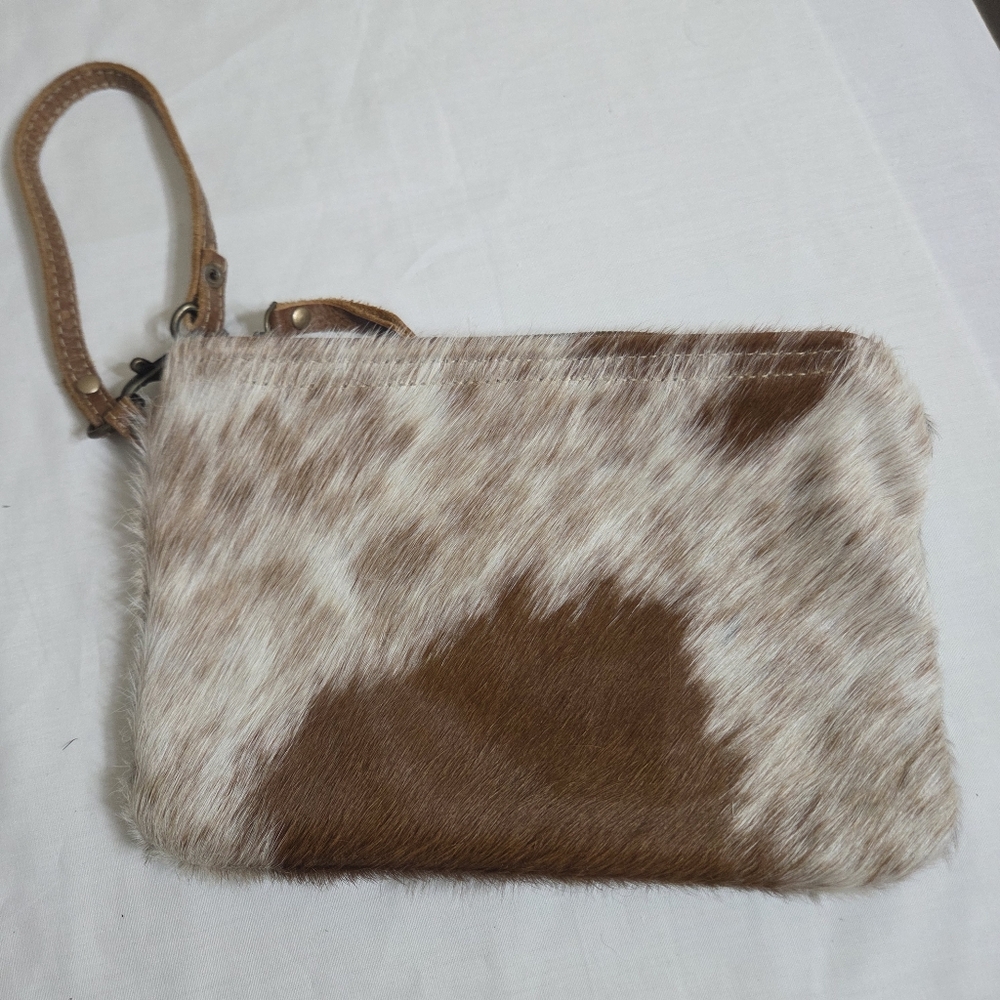 myra bag calf hair tan ivory zip close clutch large nwot western cowgirl boho